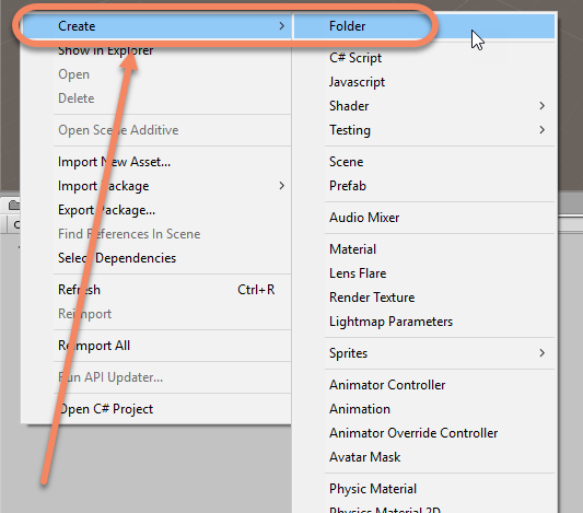 Create a new folder in Project window in Unity