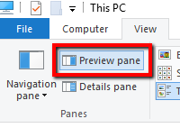 The preview pane is enabled from the Panes section of the toolbar