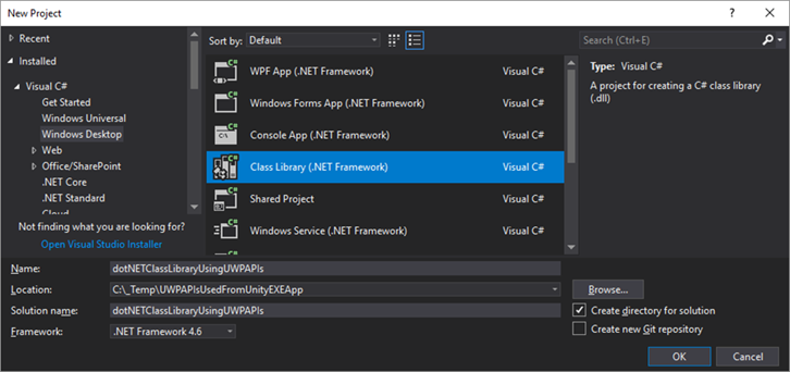 New Class Library Project in Visual Studio