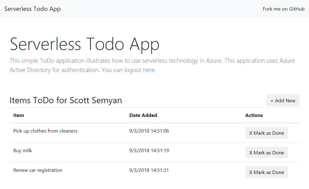 Serverless ToDo List Screenshot