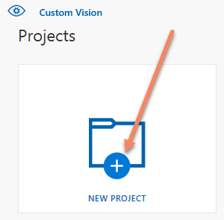 Create a new Custom Vision project button