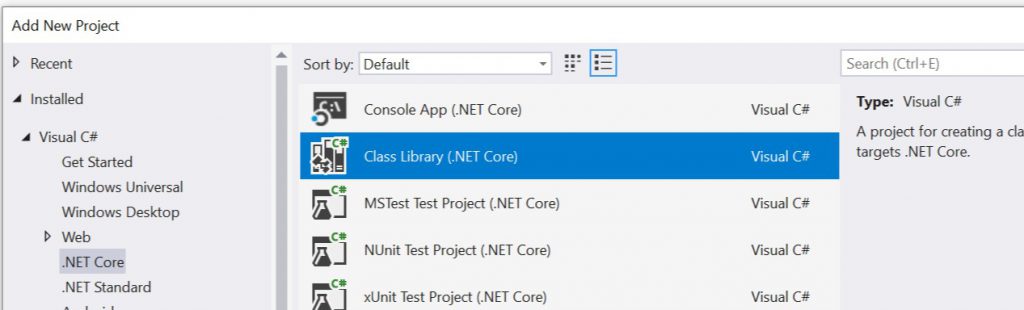 Create a .NET Core class library project