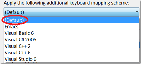 Selecting Default on the keyboard mapping scheme