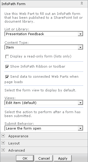 InfoPath Web Part Tool Pane