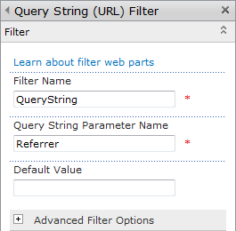 Query String Web Part Tool Pane