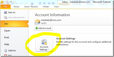 Outlook 2010 Account Settings - 1