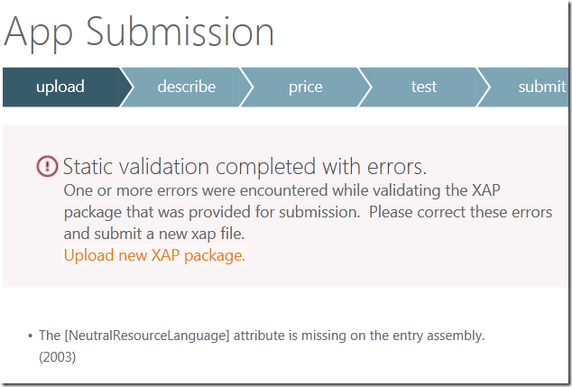 App Hub Submission Error 2003