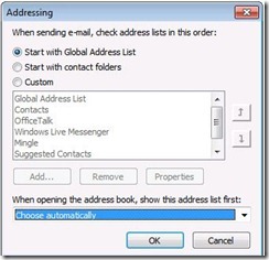 Address Book Options Showing Choose Automatically Feature