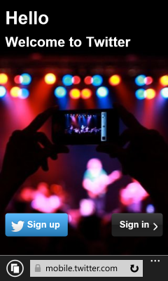 Снимок экрана сайта www.twitter.com в Windows Phone 8.1 с обновлением