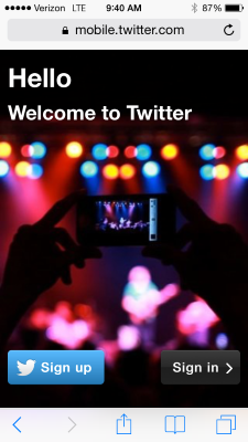 Screenshot of www.twitter.com with iPhone