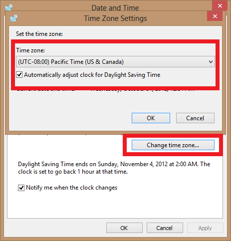 How to change Time Zone settings