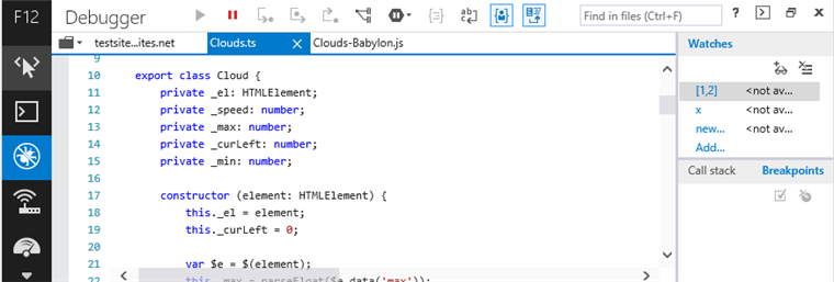 您在调试器中打开并用来单步调试您的代码的文件是您的本源文件，对于 TypeScript、CoffeeScript 和 Script #，这些文件将相应地进行着色