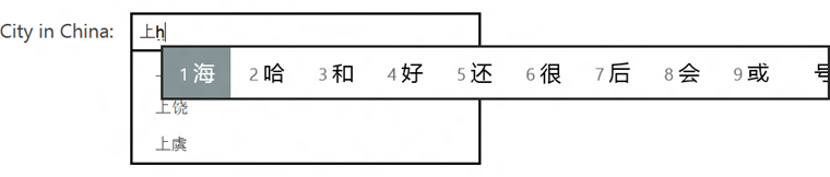 Candidate window in Chinese
