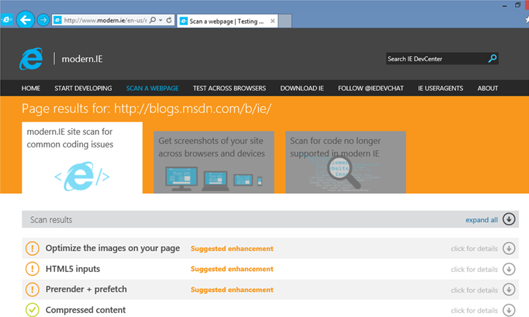 New performance testing tools in modern.IE improve page responsiveness across modern browsers