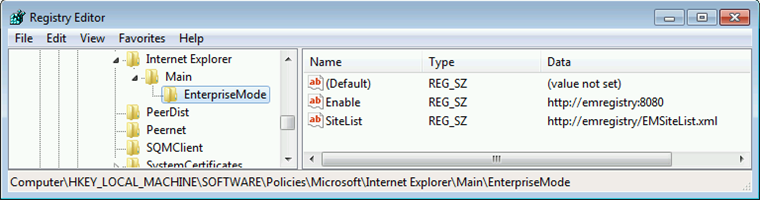 Registry location showing enterprise mode configuration.