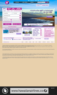 Screenshot of www.hawaiianairlines.com with Windows Phone 8.1