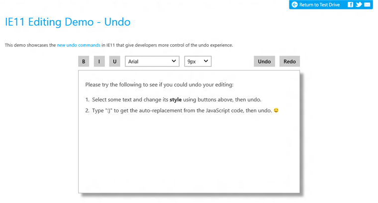 La démonstration Undo du site Test Drive teste les opérations d'annulation en plusieurs étapes dans votre navigateur