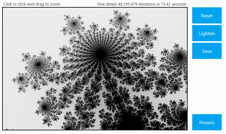 This image shows one of the presets calculated using the Mandelbrot Explorer test drive demo.