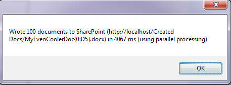 Writing 100 documents to SharePoint (in parallel) took 4 seconds