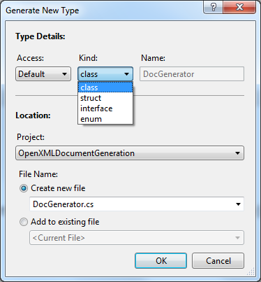 The Generate New Type dialog gives you lots of options