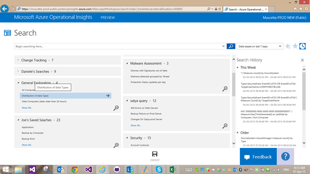 Saved Searches in Azure Operational Insights - 'General Exploration' category