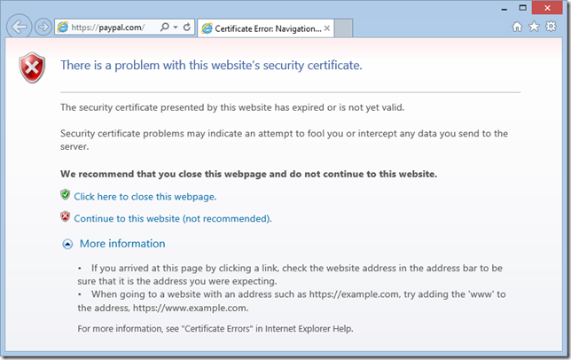 Internet Explorer 11 Certificate Error Page