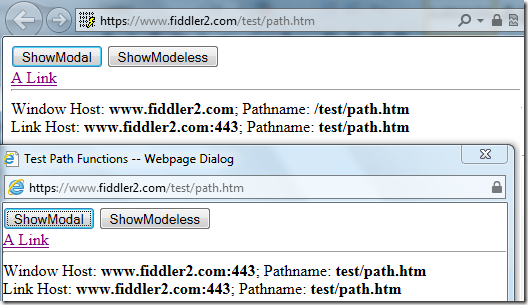 Screenshot of test page