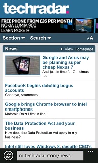 Screenshot of Techradar page