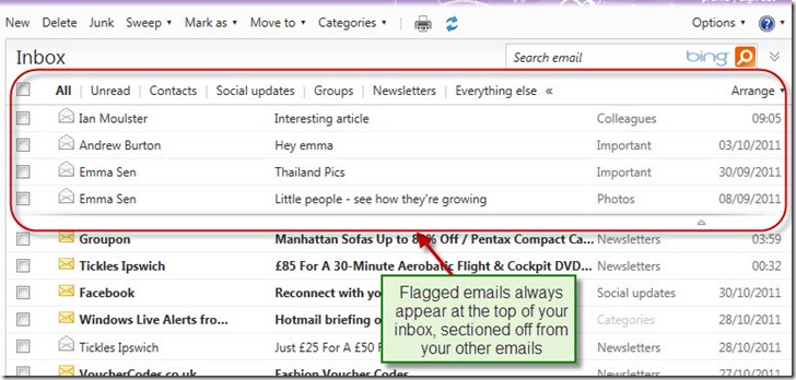 Flagged emails at top of inbox