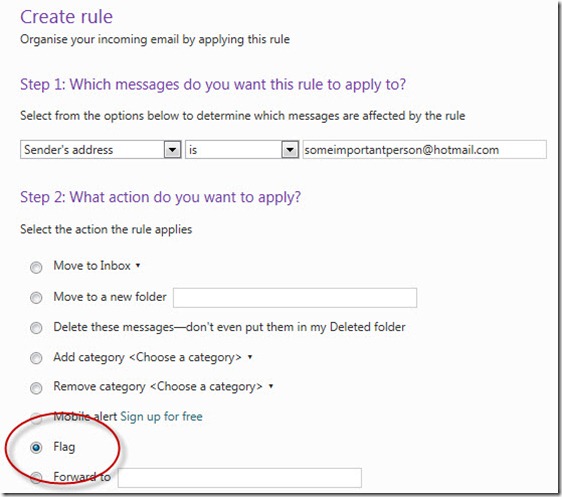 Select to flag all emails from specific sender