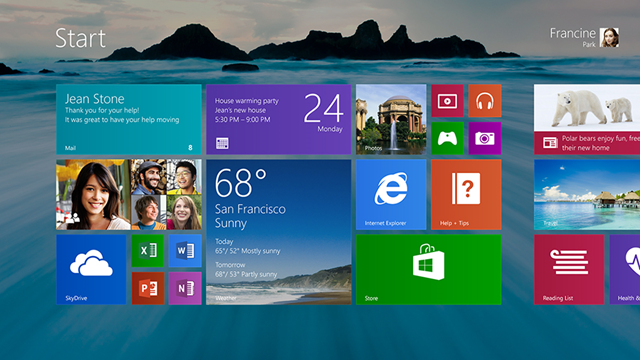 Windows 8.1 Start Screen with wallpaper. Photo: Microsoft