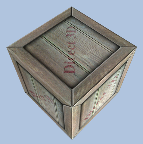 Screenshot of the Crate demo app from Frank Luna's 'Introduction to 3D Game Programming with DirectX'. 