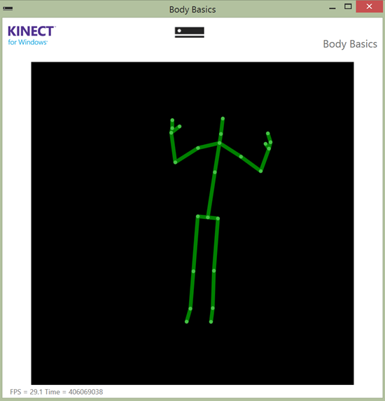 Screenshot of the BodyBasics-WPF demo application in the Kinect for Windows v2 SDK. Photo: Jim Galasyn