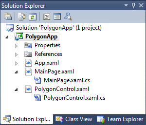 Solution Explorer view of the completed Silverlight control project in Visual Studio 2010, adapted from the ATL Tutorial topic.