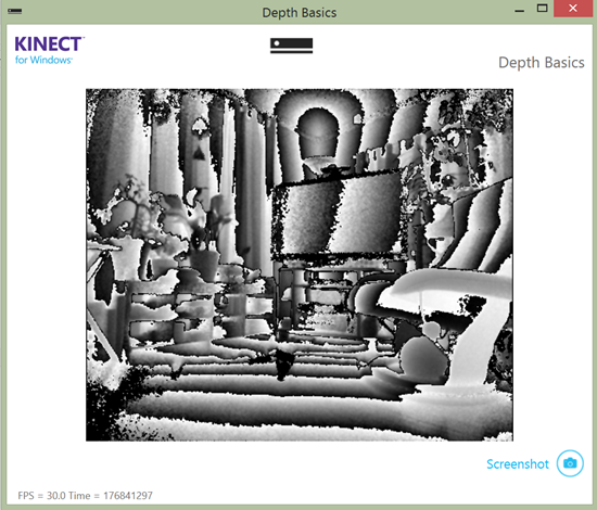 Screenshot of the DepthBasics-WPF demo application in the Kinect for Windows v2 SDK. Photo: Jim Galasyn