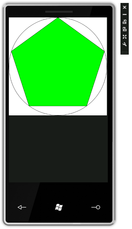 The PolygonApp running in the Windows Phone Emulator, adapted from the ATL Tutorial topic.