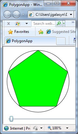 The completed Polygon Silverlight control, adapted from the ATL Tutorial project, hosted in Internet Explorer 8.