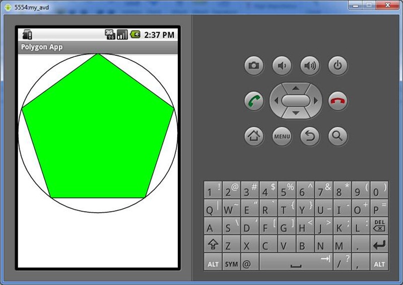 The PolygonView control running in an Android Virtual Device emulator, adapted from the ATL Tutorial topic.