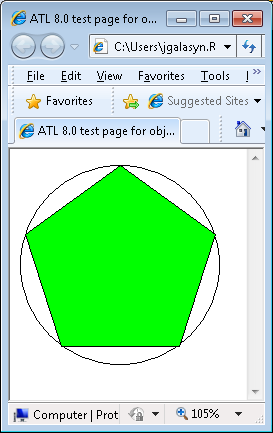 The completed Polygon ActiveX control from the ATL Tutorial project, hosted in Internet Explorer 8.