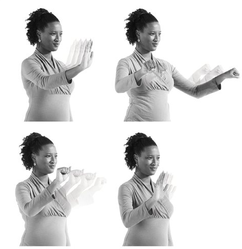 A woman demonstrates the new Kinect Interactions, which are included in the Kinect for Windows SDK 1.7: counter-clockwise from top left: 'push' to select, 'grab' to scroll and pan, and wave to identify primary user. Two-handed zoom (top right) is not included but can be built with this new SDK. Photo: Kinect for Windows Team / Microsoft