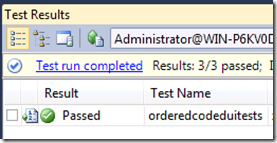 Test Results window showing ordered test