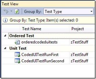 Test View window showing new ordered test