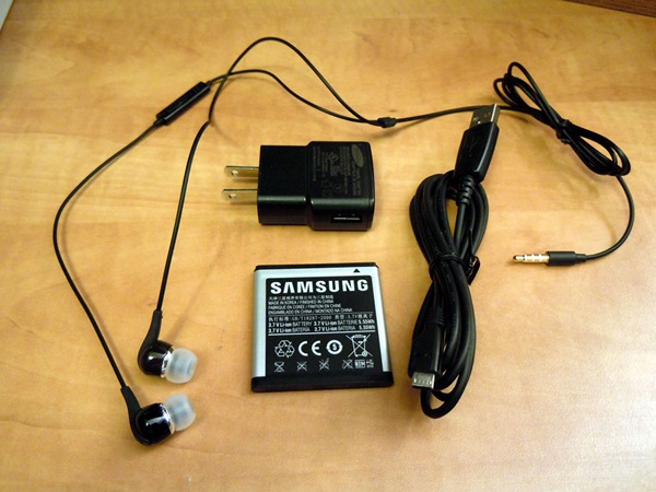 Samsung Focus headphones, AC adapter, battery and USB cable