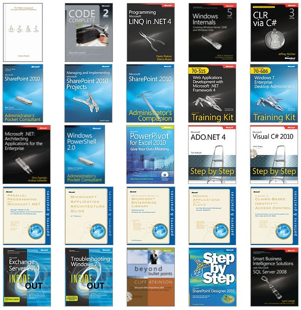 Covers of the top 25 Microsoft Press ebooks
