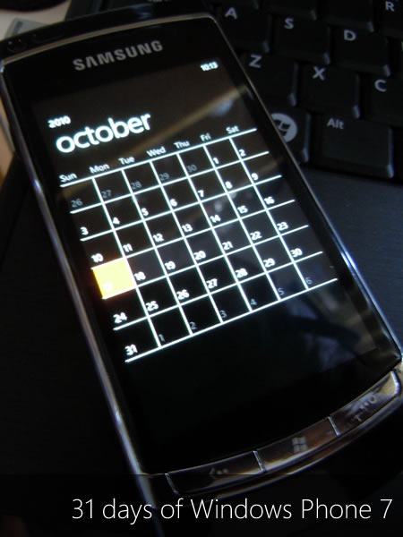 "31 Days of Windows Phone 7": Windows Phone showing the calendar for the month of October