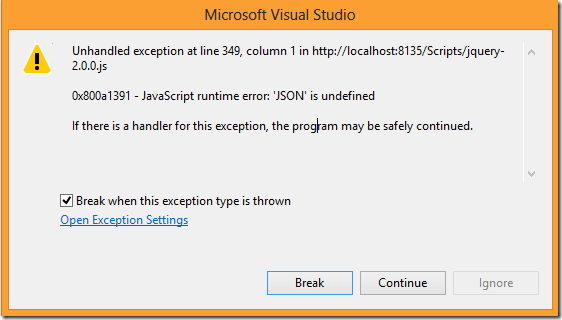 Associated Visual Studio 2012 Exception