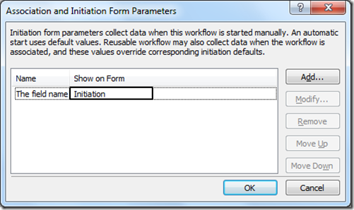 Starting Form Parameters dialog - after adding a parameter
