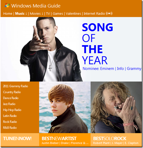 Grammy 2011 nominations on windowsmedia.com