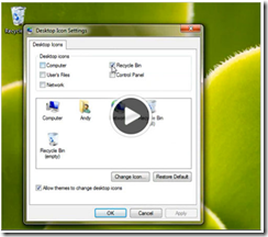 show or hide the Recycle bin in Windows 7
