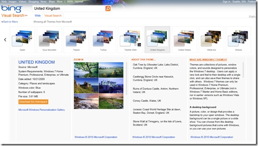 UK themepack on Bing visual search